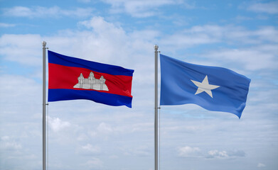 Somalia and Cambodia flags, country relationship concept