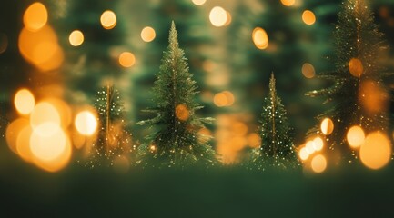 Christmas trees on the green background. AI generated