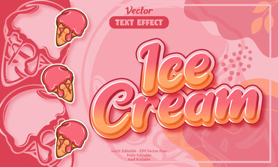 Ice cream editable text effect with pink ice cream hand drawn pattern