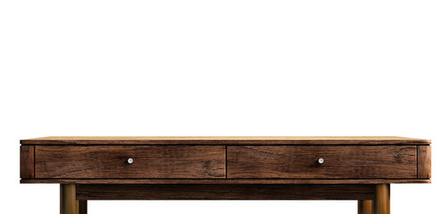 wooden table template, dark oak table with drawers, desk mock-up