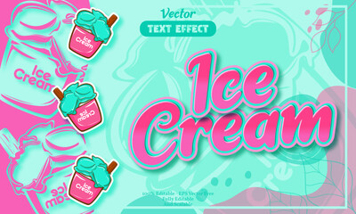 Ice cream editable text effect with mint ice cream hand drawn pattern