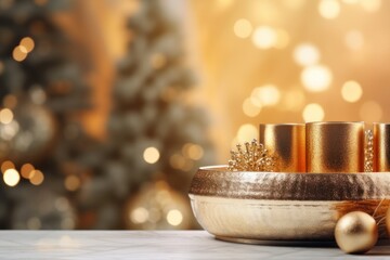 Fototapeta na wymiar Christmas and new year background. Gift boxes and christmas tree with bokeh background. AI generated