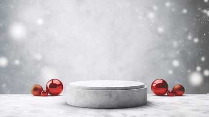 Festive Christmas scene podium for products showcase or promotional sale with minimalist. AI generated