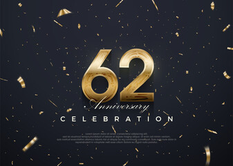 62nd anniversary celebration, vector 3d design with luxury and shiny gold. Premium vector background for greeting and celebration.