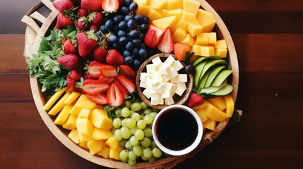 An overhead shot of a stylishly presented fruit platter