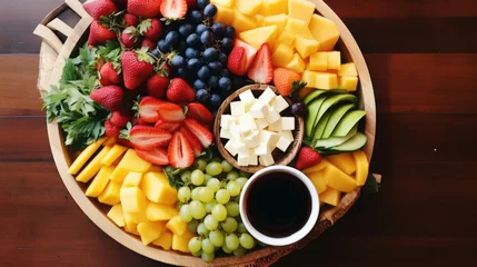 Fotobehang An overhead shot of a stylishly presented fruit platter © Cloudyew