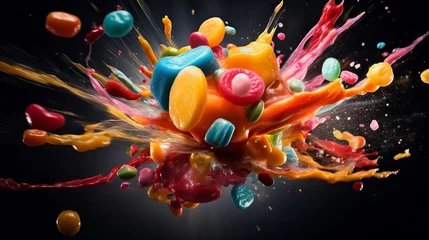 Foto auf Leinwand An explosion of colorful candy in motion © Cloudyew