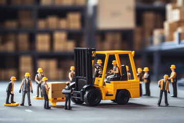 Forklift builds a team of people, Recruitment seeking to fill job openings Putting people in their places, Opening of new jobs, Attract investors who provide financial support, Humanitarian missions - obrazy, fototapety, plakaty