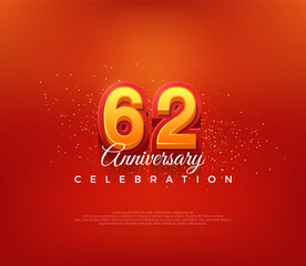 Modern 62nd number design, for anniversary celebration in bold red color. Premium vector background for greeting and celebration.