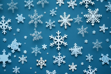 Festive Christmas Snowflake and Red Berry Pattern on Blue Background - Created with Generative AI Tools