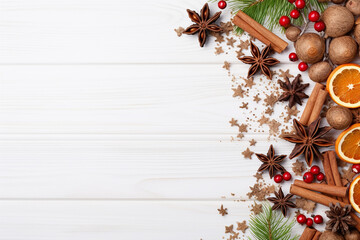 Naklejka na ściany i meble Festive Christmas Spices on Elegant Gray Wooden Table - Created with Generative AI Tools