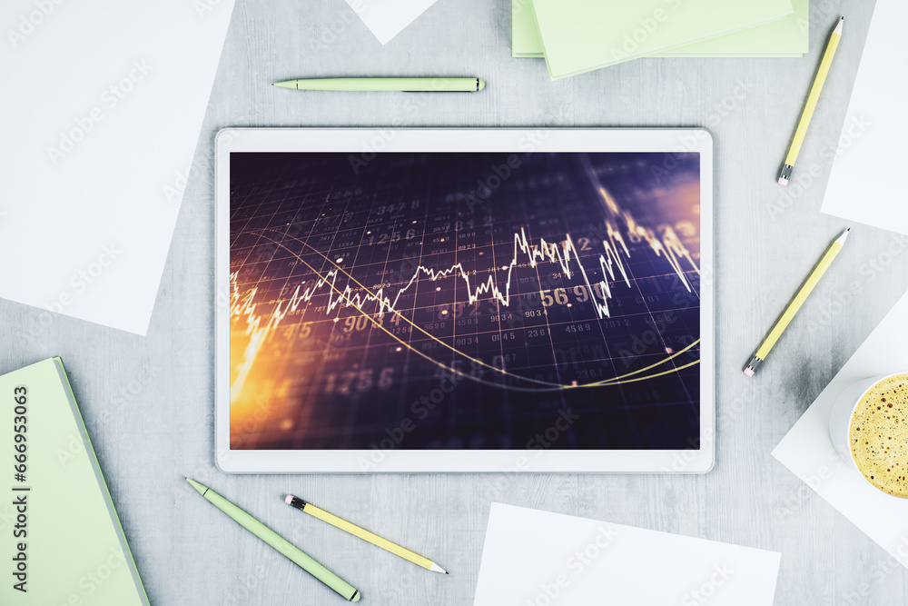 Aufkleber modern digital tablet monitor with abstract creative financial chart, research and analytics concept