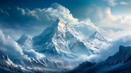 Montañas nevadas - Paisaje monte nevado nieve - naturaleza invierno alpinismo - obrazy, fototapety, plakaty