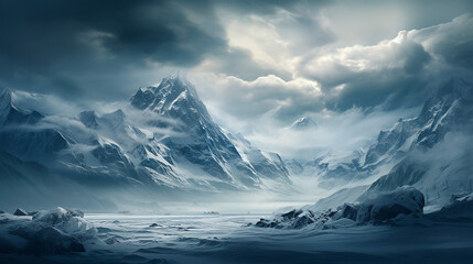 Montañas nevadas - Paisaje monte nevado nieve - naturaleza invierno alpinismo - obrazy, fototapety, plakaty