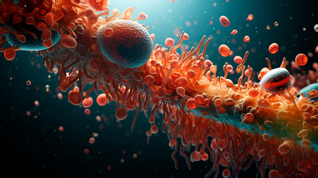 Render 3d c&eacute;lula - Mol&eacute;cula biolog&iacute;a microbiolog&iacute;a - Molecular virus bacteria