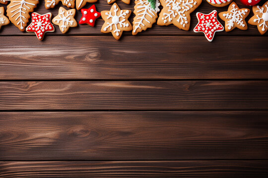 Premium Christmas Cookies on Elegant Wooden Table - Created with Generative AI Tools