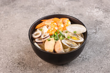 Seafood Udon is Japanese Udon Noodles Soup with Seafood.