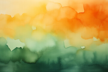 Watercolor background orange and green color