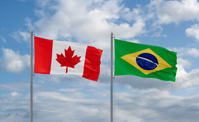 Canada and Brazil flags, country relationship concept