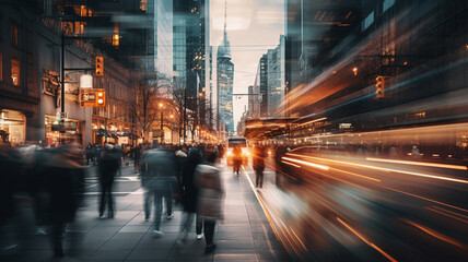 blurred view of city street with passersby