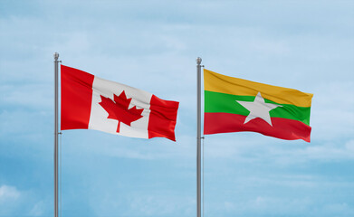 Myanmar and Canada flags, country relationship concept