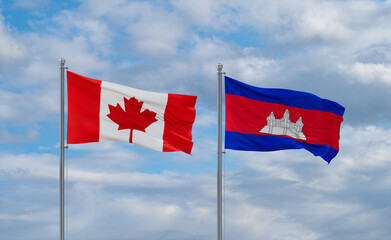 Cambodia and Canada flags, country relationship concept