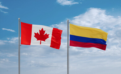 Colombia and Canada flags, country relationship concept