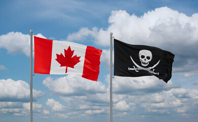 Pirate and Canada flags, country relationship concept