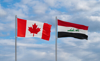 Iraq and Canada flags, country relationship concept