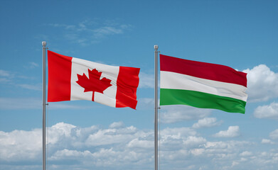 Hungary and Canada flags, country relationship concept