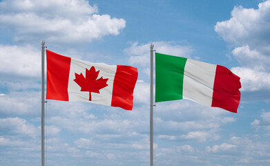 Italy and Canada flags, country relationship concept