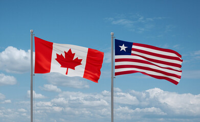 Liberia and Canada flags, country relationship concept