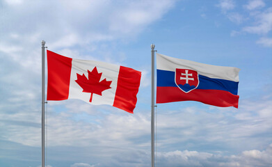 Slovakia and Canada flags, country relationship concept