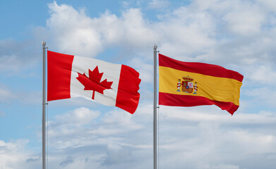 Spain and Canada flags, country relationship concept