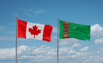Turkmenistan and Canada flags, country relationship concept
