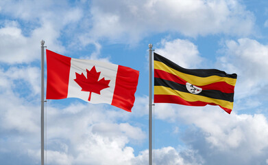 Uganda and Canada flags, country relationship concept