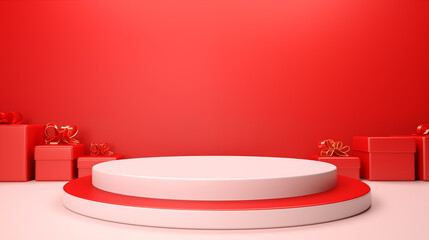 Render of red blank podium for placing product