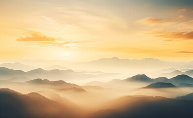 Natural fog and mountains sunlight sunlight background blur.