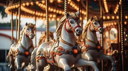 Fototapeta na wymiar A festive Oktoberfest carousel with ornate horses
