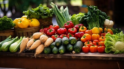 A farmer's market stall displaying a rich variety of fresh produce