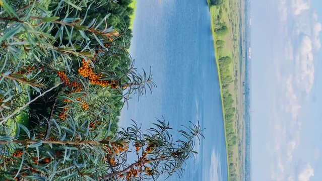 Picturesque view of the Kama River from the observation deck at the Yelabuga settlement. The movement of clouds over the river. Lower Kama National Park. Yelabuga, Republic of Tatarstan, Russia, 4K