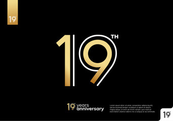 Golden 19th anniversary celebration logotype on black background