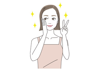 笑顔でピースをしている輝いている女性女性