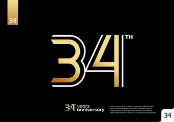 Golden 34th anniversary celebration logotype on black background