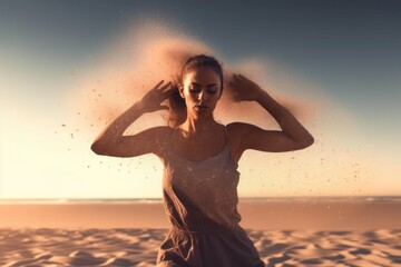 Beautiful dancer slow-motion photo. Female dancer in desert movement dance. Generate ai