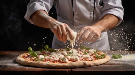 Obraz na płótnie Canvas A chef adding a sprinkle of Parmesan cheese to a pizza