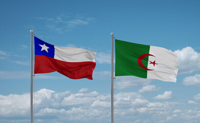 Chile and Algeria national flags, country relationship concept