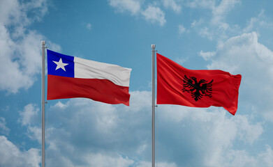 Chile and Albania national flags, country relationship concept