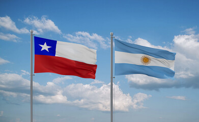 Argentina and Chile flags, country relationship concept