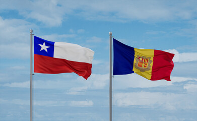 Chile and Andorra national flags, country relationship concept